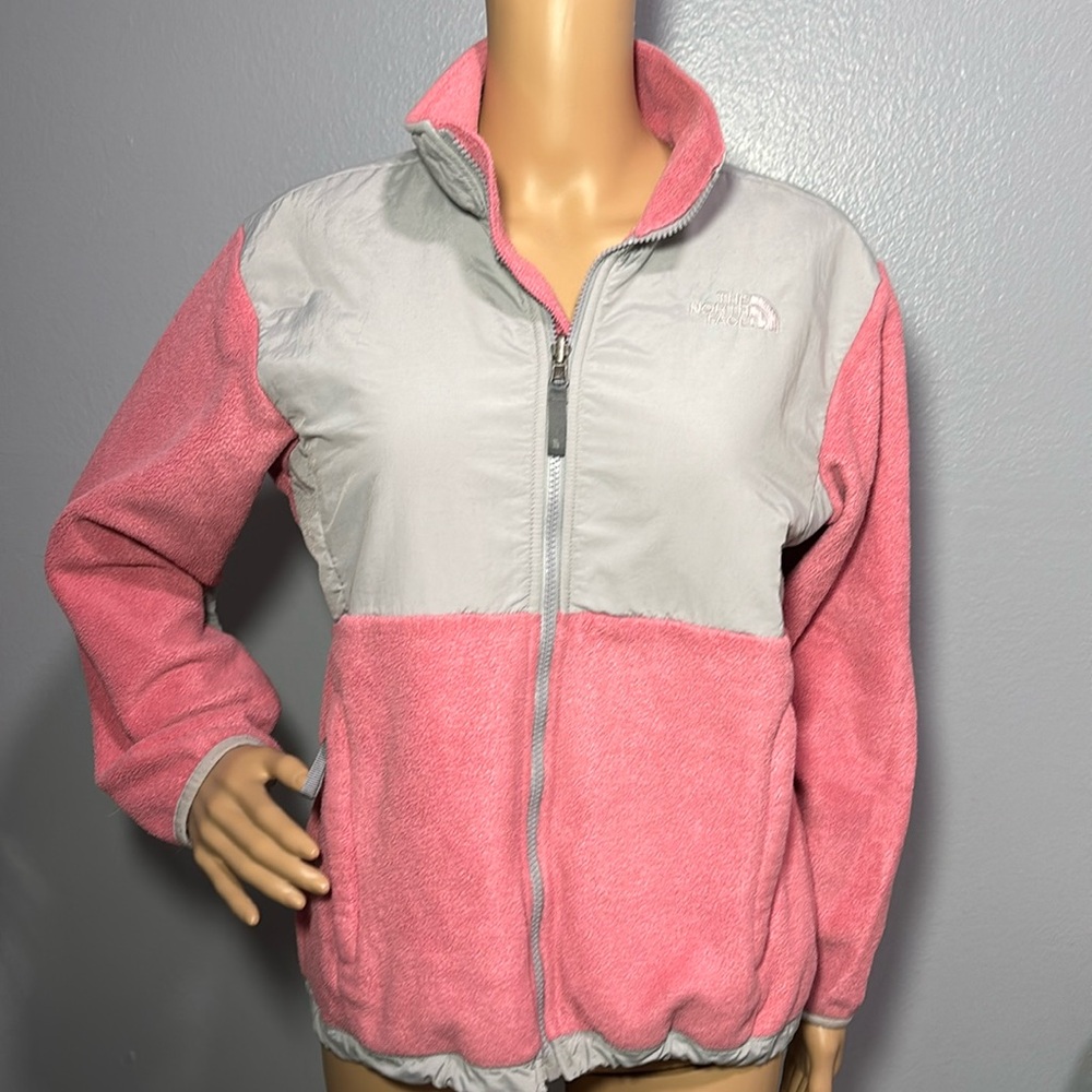 The North Face Teen Girl’s Coral Pink & Gray Fleece Full Zip Jacket